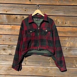Paris Vintage Red and Black Checkered Utility / cropped Jacket - Size S